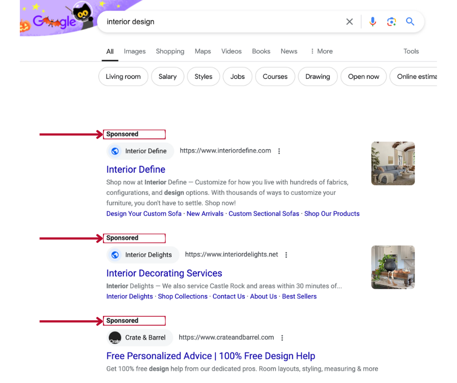 screenshot of Google ads in results