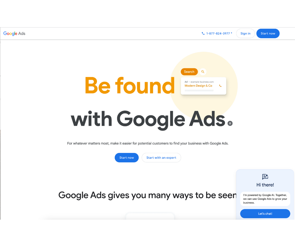 screenshot of Google Ads home page