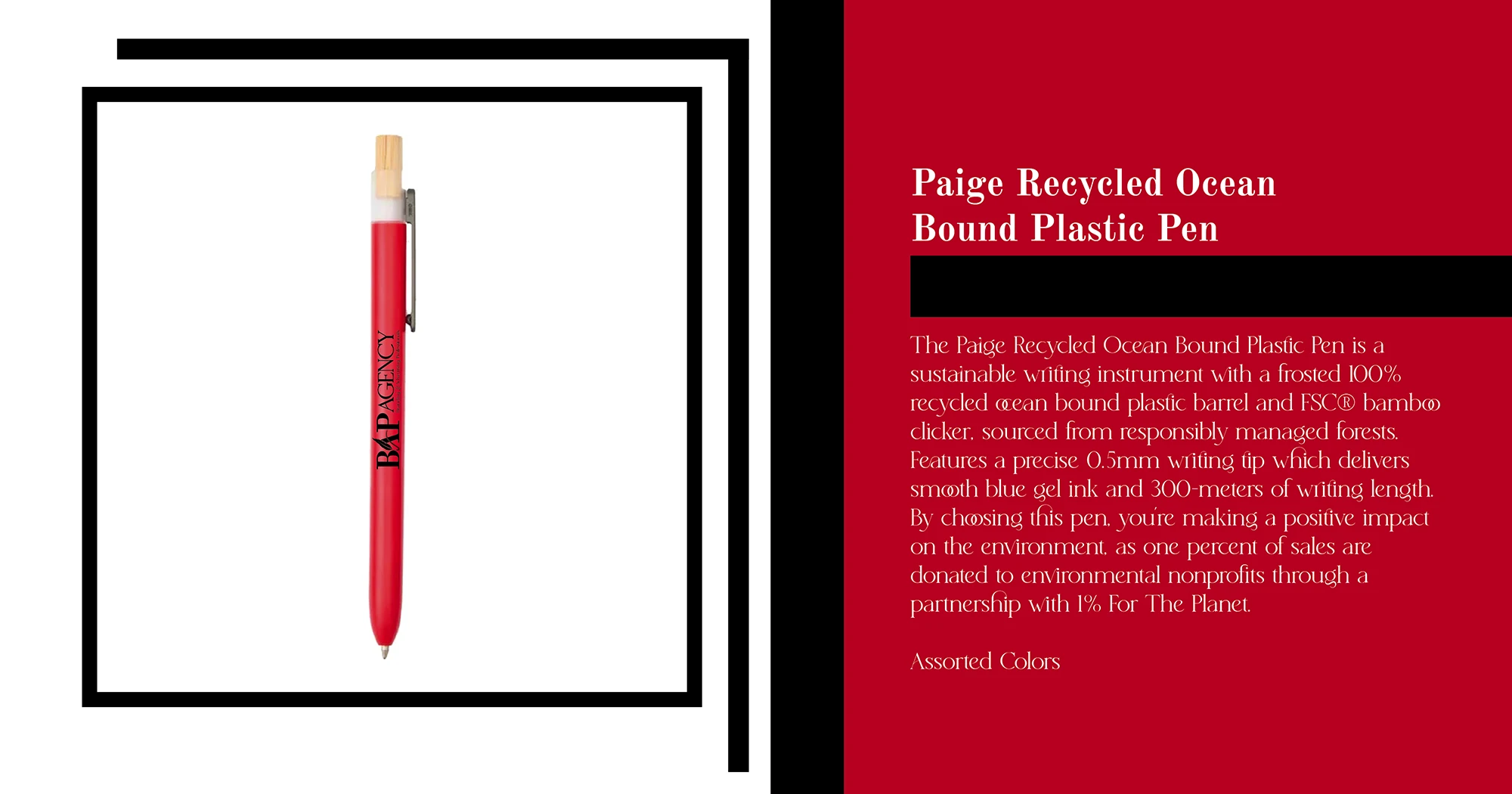 Paige Recycled Ocean Bound Plastic Pen red branded recycled ocean bound plastic pen